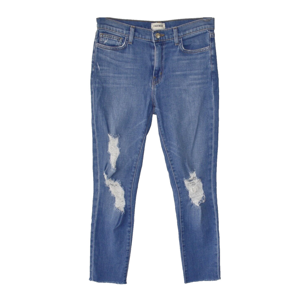 B0 Auth LAGENCE Marcelle Blue Distressed Slim High Rise Jeans Size 27
